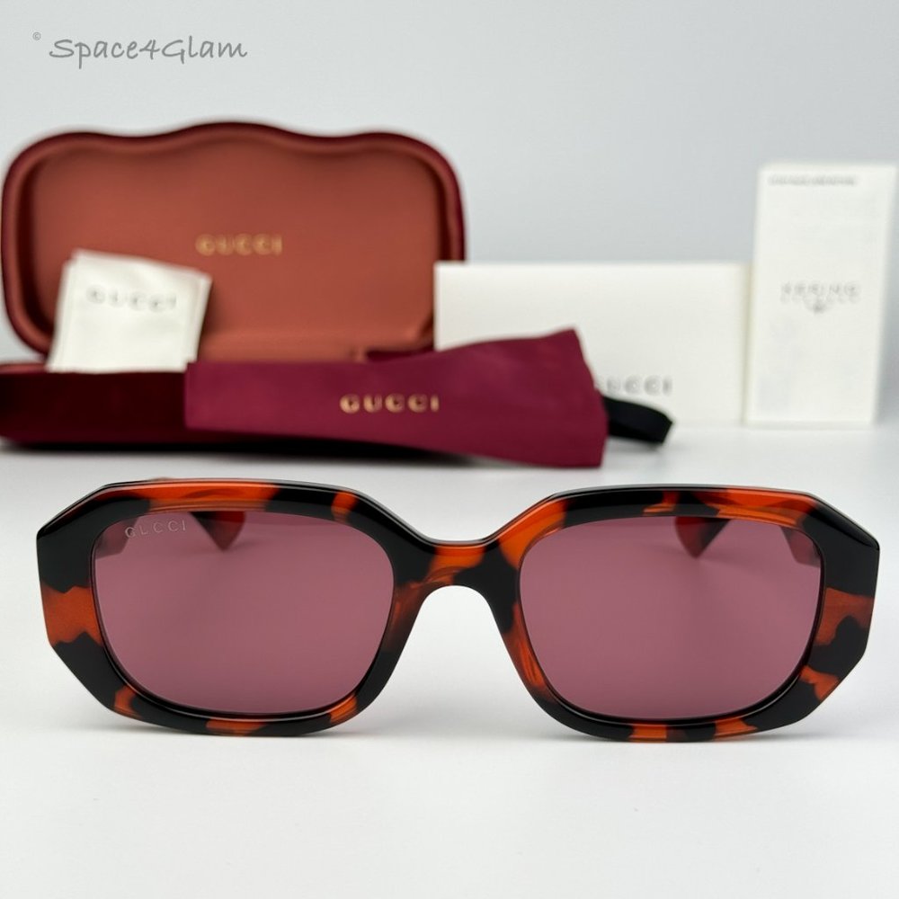 BRAND NEW Gucci GG1535S 005 Orange Havana Violet Women Geometric Sunglasses - Picture 4 of 8